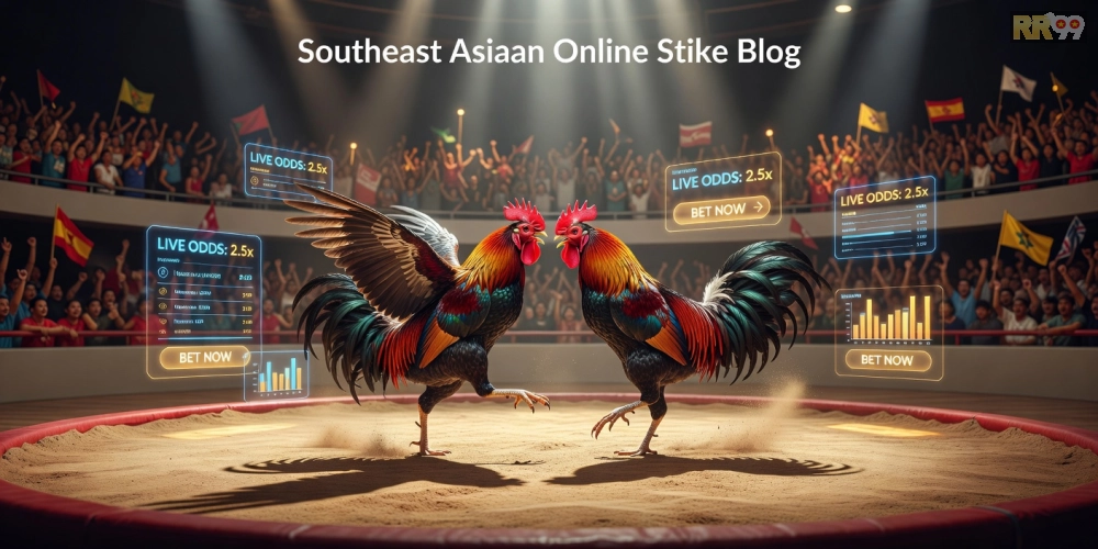 Minh họa khái niệm đá gà trực tuyến qua hình ảnh trường gà hiện đại và giao diện cá cược