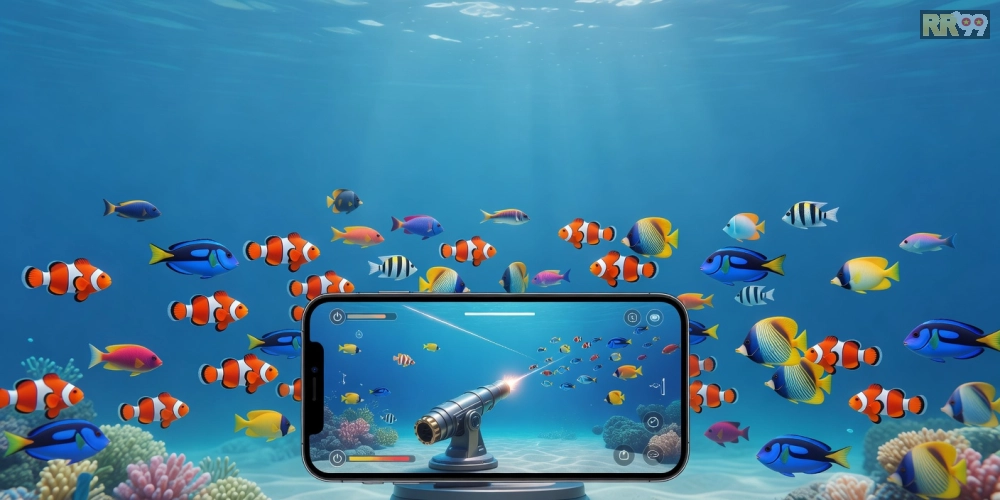 Minh họa khái niệm game bắn cá online rr99 với giao diện sống động và người chơi