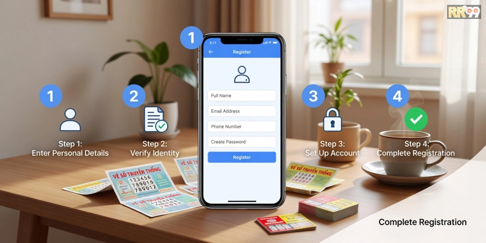 Caption tiếng Việt ngắn gọn 8–16 từ: Hướng dẫn đăng ký tài khoản xổ số Đồng Nai RR99 từ A đến Z đơn giản