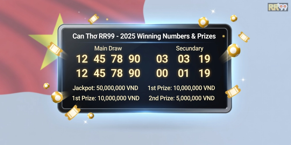 Hình ảnh kết quả xổ số Cần Thơ RR99 mới nhất năm 2025 với bảng số trúng thưởng