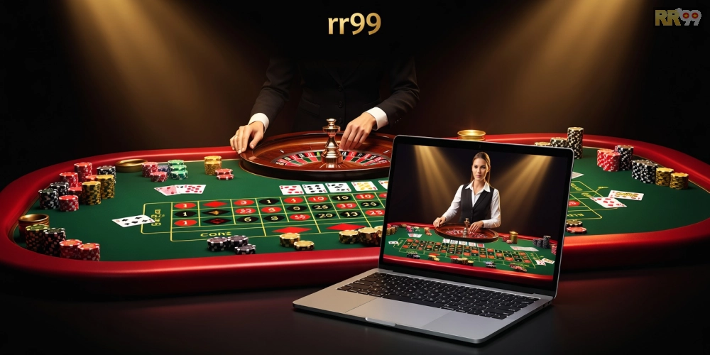 Minh họa giao diện live casino rr99 với dealer chuyên nghiệp và bàn chơi sôi động