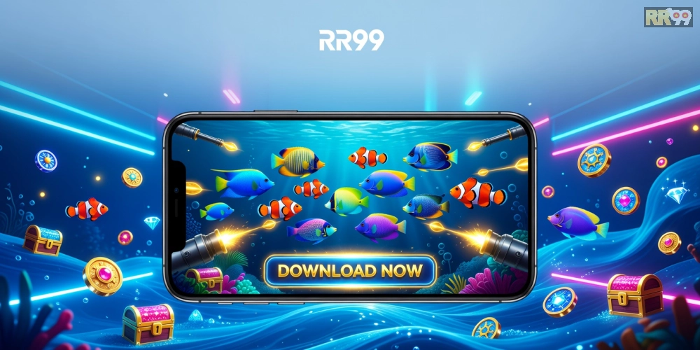 Minh họa giao diện tải game bắn cá online rr99 với đồ họa sống động và các nút điều khiển dễ sử dụng