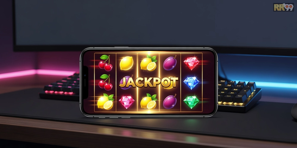 Giao diện tải game nổ hũ rr99 với các biểu tượng jackpot hấp dẫn