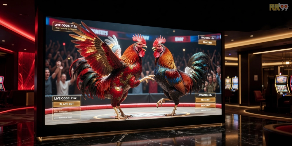 Hình ảnh minh họa khái niệm xem đá gà trực tiếp tại casino rr99 với giao diện streaming hiện đại